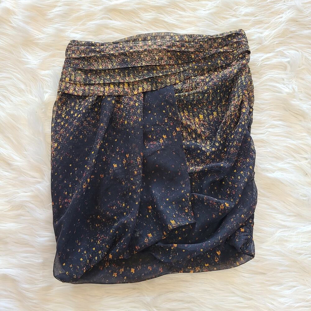 IRO Mini Skirt Sanaly Gold Multicolor Ruched Chiffon Draped Chic Fitted 40 8 - Picture 3 of 8